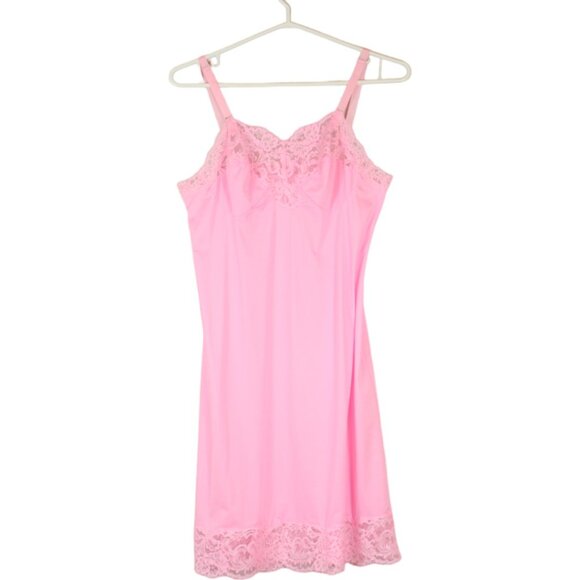 Harvey Woods Slip Bubble Gum Pink Lace Nylon Dress Size 34 Midi Barbiecore SP62 - Picture 3 of 9